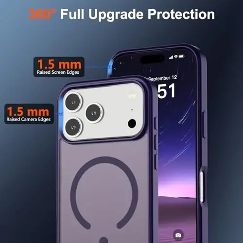 SUPFINE iPhone 17 Pro Max uchun magnitli g'ilof (MagSafe bilan mos keladi) (Harbiy darajadagi himoya) Shaffof matli, zarbga chidamli va barmoq izlariga qarshi telefon g'ilofi, To'q binafsha rang - 4