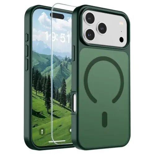 SUPFINE Magnetic for iPhone 17 Pro Max Case Forest Green | With Screen Protector, Translucent Matte, Compatible with MagSafe, Military Grade Drop Proof, Rugged Shockproof Protective 