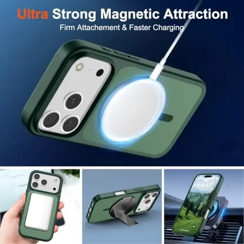 SUPFINE Magnetic for iPhone 17 Pro Max Case Forest Green | With Screen Protector, Translucent Matte, Compatible with MagSafe, Military Grade Drop Proof, Rugged Shockproof Protective - 4