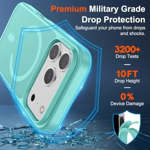 SUPFINE Magnetic for iPhone 17 Pro Case (Compatible with MagSafe)(Military Grade Drop Protection) Translucent Matte Shockproof with Anti-Fingerprint Phone Cover,Blue Green - 2