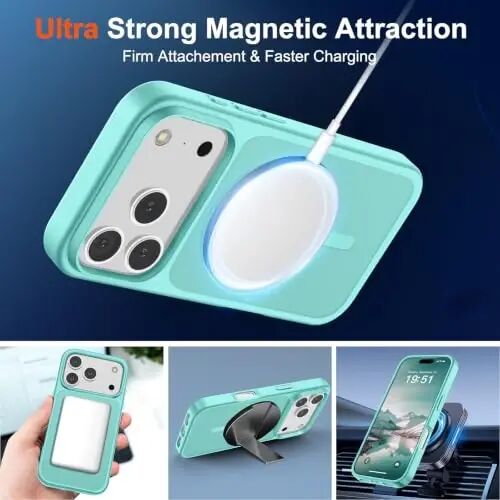 SUPFINE Magnetic for iPhone 17 Pro Case (Compatible with MagSafe)(Military Grade Drop Protection) Translucent Matte Shockproof with Anti-Fingerprint Phone Cover,Blue Green - 4