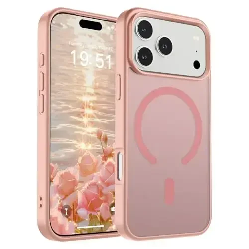 SUPFINE iPhone 17 Pro uchun magnitli gʻilof (MagSafe bilan mos keladi) (harbiy darajadagi tushishdan himoya) Shaffof mat, barmoq izlariga qarshi telefon qopqogʻi 2025, pushti - 1