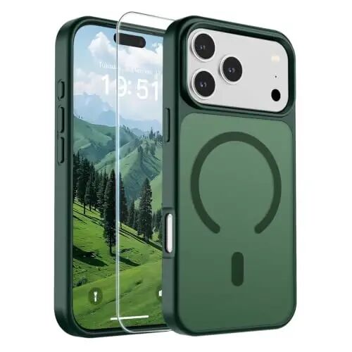 SUPFINE Magnetic for iPhone 17 Pro Case (Compatible with MagSafe)(Military Grade Drop Protection) Translucent Matte Shockproof with Anti-Fingerprint Phone Cover,Forest Green 