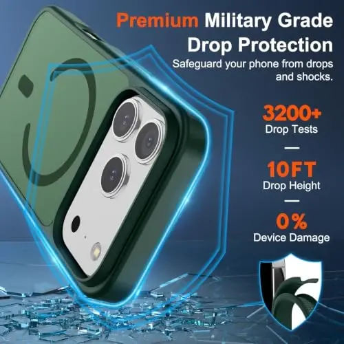 SUPFINE Magnetic for iPhone 17 Pro Case (Compatible with MagSafe)(Military Grade Drop Protection) Translucent Matte Shockproof with Anti-Fingerprint Phone Cover,Forest Green - SUPFINE (1)