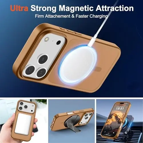 SUPFINE iPhone 17 Pro uchun magnitli g‘ilof (MagSafe bilan mos keladi) (Harbiy darajadagi tushishdan himoya) Shaffof matli zarbga chidamli va barmoq izlariga qarshi telefon g‘ilofi, Jigarrang - 3