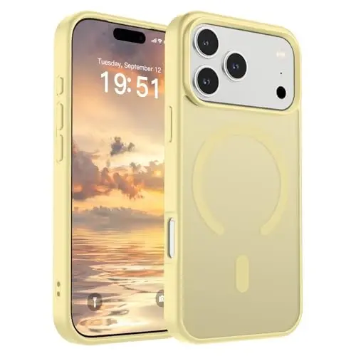 SUPFINE iPhone 17 Pro uchun magnitli g'ilof (MagSafe bilan mos keladi) (harbiy darajadagi tushishdan himoya) yarim shaffof mat, barmoq izlariga qarshi telefon qopqog'i 2025, sariyog' kremi sariq - SUPFINE