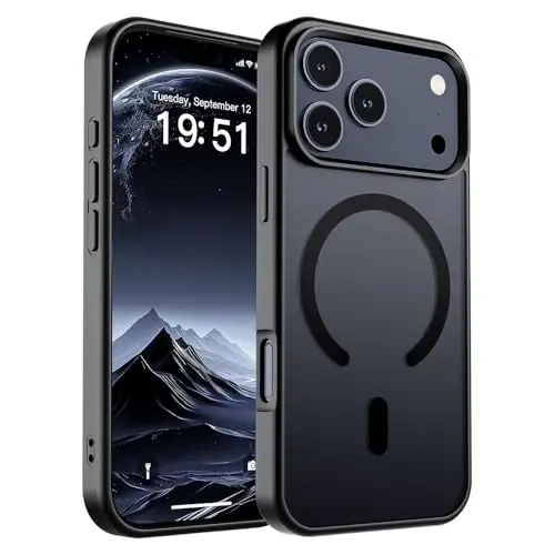 SUPFINE iPhone 17 Pro uchun magnitli g'ilof (MagSafe bilan mos keladi)(Harbiy darajadagi tushishdan himoya) Yarim shaffof mat zarbga chidamli barmoq izlariga qarshi telefon qopqog'i, Qora 
