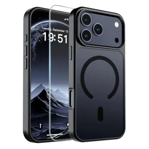 SUPFINE iPhone 17 Pro uchun magnitli g'ilof (MagSafe bilan mos keladi)(Harbiy darajadagi tushishdan himoya) Yarim shaffof mat zarbga chidamli barmoq izlariga qarshi telefon qopqog'i, Qora - 4