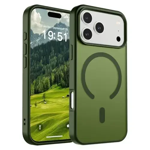 SUPFINE iPhone 17 Pro uchun magnitli g'ilof (MagSafe bilan mos)(Harbiy darajadagi tushishdan himoya) Yarim shaffof mato zarbga chidamli barmoq izlariga qarshi telefon qopqog'i 2025, Cangling Green 