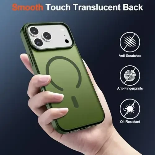 SUPFINE iPhone 17 Pro uchun magnitli g'ilof (MagSafe bilan mos)(Harbiy darajadagi tushishdan himoya) Yarim shaffof mato zarbga chidamli barmoq izlariga qarshi telefon qopqog'i 2025, Cangling Green - 6