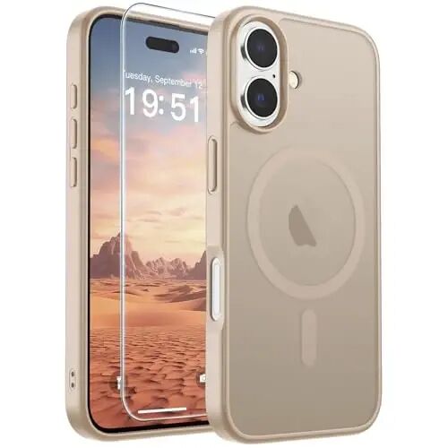 SUPFINE Magnetic for iPhone 17 Case (Compatible with MagSafe)(Military Grade Drop Protection) Translucent Matte Shockproof with Anti-Fingerprint Phone Cover,Desert Gold 