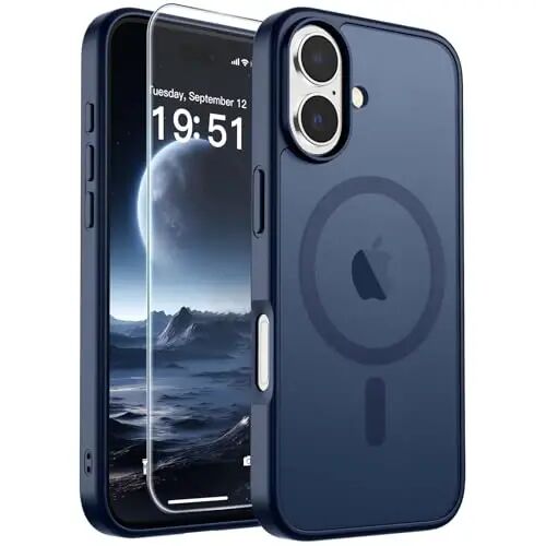 SUPFINE Magnetic for iPhone 17 Case (Compatible with MagSafe)(Military Grade Drop Protection) Translucent Matte Shockproof with Anti-Fingerprint Phone Cover,Dark Blue 