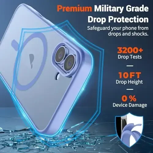 SUPFINE iPhone 17 uchun magnitli g'ilof (MagSafe bilan mos keladi) (Harbiy darajadagi tushishdan himoya) Shaffof mat zarbga chidamli barmoq izlariga qarshi telefon qopqog'i 2025, Moviy Binafsha - 3