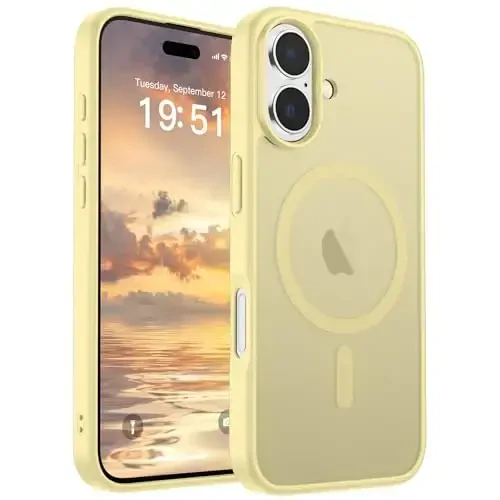 SUPFINE iPhone 17 uchun magnitli g'ilof (MagSafe bilan mos keladi) (Harbiy darajadagi tushishdan himoya) Shaffof matli zarbga chidamli barmoq izlariga qarshi telefon qopqog'i 2025, Buttercream Yellow - 1