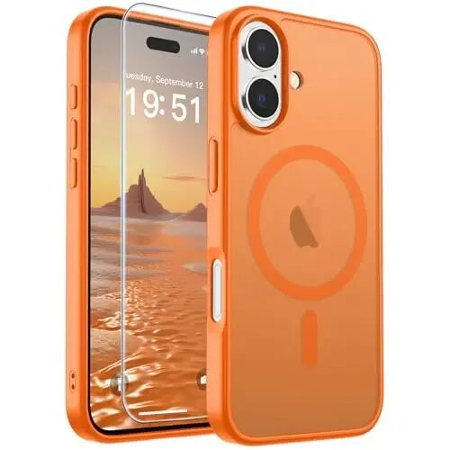 SUPFINE Magnetic for iPhone 17 Case Starry Orange with Screen Protector | Translucent Matte Phone Cover, Compatible with MagSafe, Military Grade Drop Proof, Rugged Shockproof Protective 