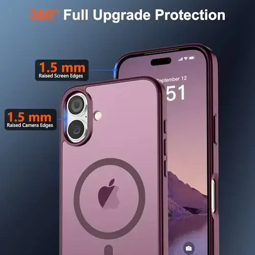 SUPFINE iPhone 17 uchun magnitli g'ilof (MagSafe bilan mos keladi) (Harbiy darajadagi tushishdan himoya) Yarim shaffof mato, barmoq izlariga qarshi telefon qopqog'i 2025, sharob rangi - 4