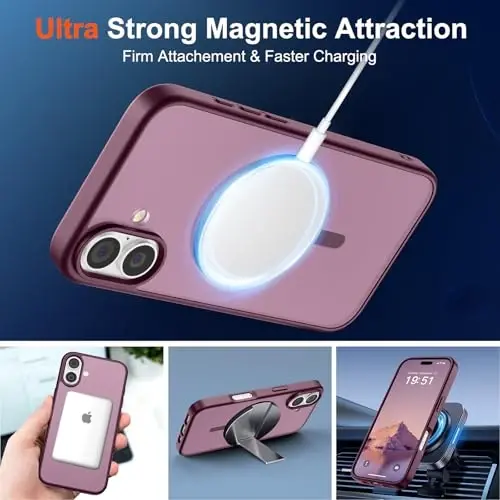 SUPFINE iPhone 17 uchun magnitli g'ilof (MagSafe bilan mos keladi) (Harbiy darajadagi tushishdan himoya) Yarim shaffof mato, barmoq izlariga qarshi telefon qopqog'i 2025, sharob rangi - 5