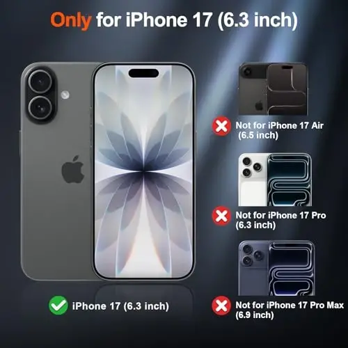 SUPFINE iPhone 17 uchun magnitli g‘ilof (MagSafe bilan mos keladi) (Harbiy standartga mos tushishdan himoya) Yarim shaffof mato, barmoq izlariga qarshi telefon qopqog‘i, qora - SUPFINE