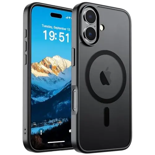 SUPFINE iPhone 17 uchun magnitli g‘ilof (MagSafe bilan mos keladi) (Harbiy standartga mos tushishdan himoya) Yarim shaffof mato, barmoq izlariga qarshi telefon qopqog‘i, qora - 2