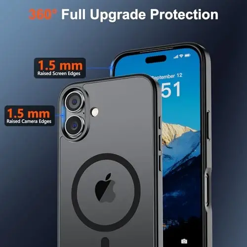 SUPFINE iPhone 17 uchun magnitli g‘ilof (MagSafe bilan mos keladi) (Harbiy standartga mos tushishdan himoya) Yarim shaffof mato, barmoq izlariga qarshi telefon qopqog‘i, qora - 4