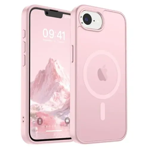 SUPFINE iPhone 17e Kılıfı/iPhone 16e Kılıfı Ekran Koruyuculu (MagSafe Uyumlu) (Askeri Sınıf Düşme Koruması) Yarı Saydam Mat Darbeye Dayanıklı Telefon Kılıfı, Açık Pembe 