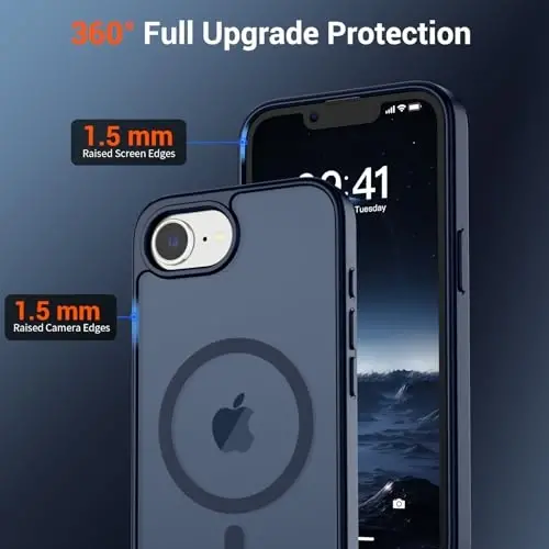 SUPFINE iPhone 17e Kılıf/iPhone 16e Kılıf, Ekran Koruyuculu (MagSafe Uyumlu) (Askeri Sınıf Düşme Koruması) Yarı Saydam Mat Darbeye Dayanıklı Telefon Kılıfı, Koyu Mavi - 4