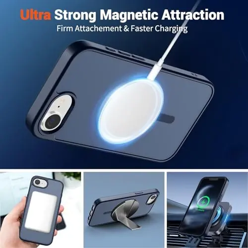 SUPFINE iPhone 17e Kılıf/iPhone 16e Kılıf, Ekran Koruyuculu (MagSafe Uyumlu) (Askeri Sınıf Düşme Koruması) Yarı Saydam Mat Darbeye Dayanıklı Telefon Kılıfı, Koyu Mavi - 5
