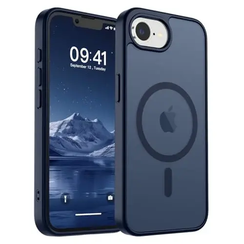 SUPFINE iPhone 17e/16e uchun magnitli g'ilof, ekran himoyachisi bilan (MagSafe bilan mos keladi) (Harbiy darajadagi tushishdan himoya) Shaffof matli zarbga chidamli telefon g'ilofi, to'q ko'k 