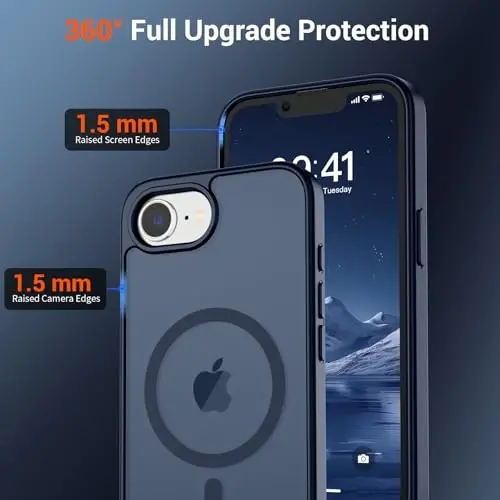 SUPFINE iPhone 17e/16e uchun magnitli g'ilof, ekran himoyachisi bilan (MagSafe bilan mos keladi) (Harbiy darajadagi tushishdan himoya) Shaffof matli zarbga chidamli telefon g'ilofi, to'q ko'k - 2