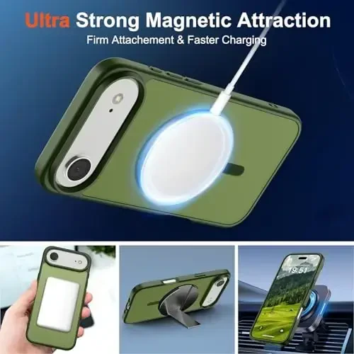 SUPFINE Magnetic for iPhone Air Case (Compatible with MagSafe)(Military Grade Drop Protection) Slim Translucent Matte Shockproof with Anti-Fingerprint Phone Cover for 17 Air,Cangling Green - 5