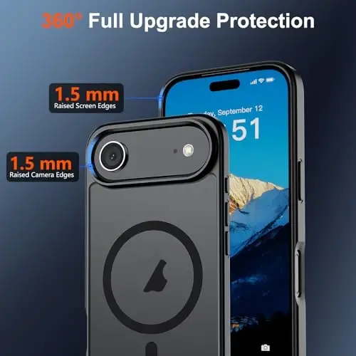 SUPFINE Magnetic for iPhone Air Case (Compatible with MagSafe)(Military Grade Drop Protection) Slim Translucent Matte Shockproof with Anti-Fingerprint Phone Cover for 17 Air, Black - 4