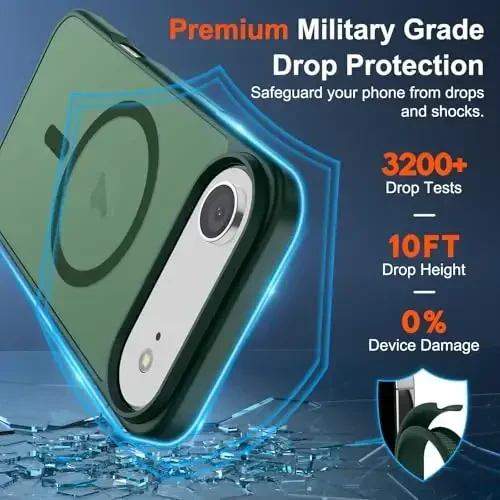 SUPFINE Magnetic for iPhone Air Case (Compatible with MagSafe)(Military Grade Drop Protection) Slim Translucent Matte Shockproof with Anti-Fingerprint Phone Cover for 17 Air,Forest Green - 3