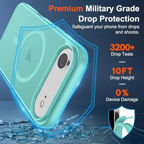 SUPFINE Magnetic for iPhone Air Case (Compatible with MagSafe)(Military Grade Drop Protection) Slim Translucent Matte Shockproof with Anti-Fingerprint Phone Cover for 17 Air,Blue Green - 3