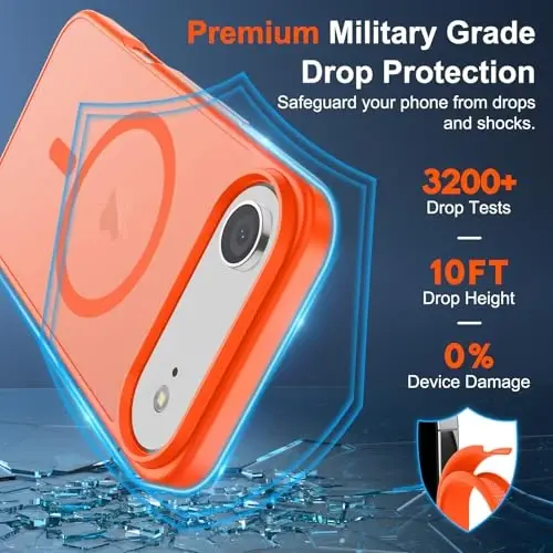 SUPFINE Magnetic for iPhone Air Case (Compatible with MagSafe)(Military Grade Drop Protection) Slim Translucent Matte Shockproof with Anti-Fingerprint Phone Cover for 17 Air,Orange - 3