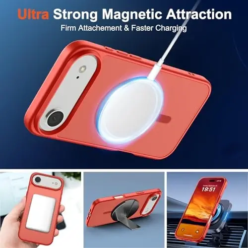 SUPFINE Magnetic for iPhone Air Case (Compatible with MagSafe)(Military Grade Drop Protection) Slim Translucent Matte Shockproof with Anti-Fingerprint Phone Cover for 17 Air,Red - 5