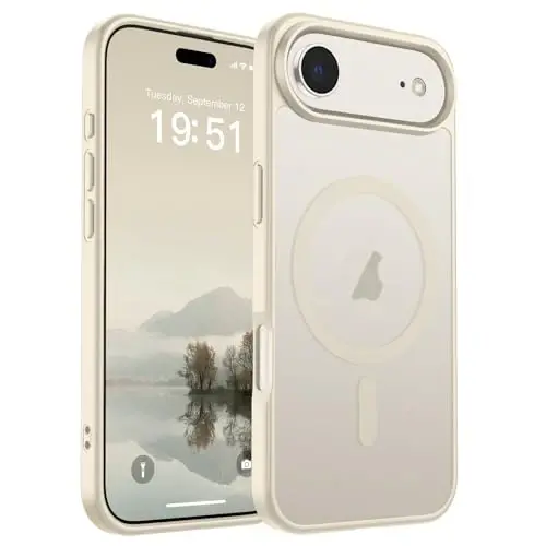SUPFINE iPhone Air uchun magnitli g'ilof (MagSafe bilan mos keladi) (Harbiy darajadagi tushishdan himoya) Yupqa shaffof mat zarbga chidamli, 17 Air uchun barmoq izlariga qarshi telefon qopqog'i, Antik oq 