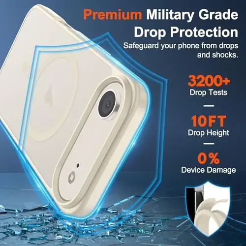 SUPFINE iPhone Air uchun magnitli g'ilof (MagSafe bilan mos keladi) (Harbiy darajadagi tushishdan himoya) Yupqa shaffof mat zarbga chidamli, 17 Air uchun barmoq izlariga qarshi telefon qopqog'i, Antik oq - 3
