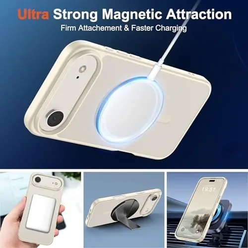 SUPFINE iPhone Air uchun magnitli g'ilof (MagSafe bilan mos keladi) (Harbiy darajadagi tushishdan himoya) Yupqa shaffof mat zarbga chidamli, 17 Air uchun barmoq izlariga qarshi telefon qopqog'i, Antik oq - 5