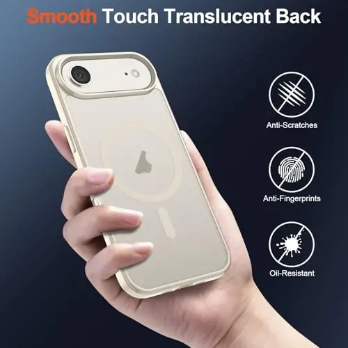 SUPFINE iPhone Air uchun magnitli g'ilof (MagSafe bilan mos keladi) (Harbiy darajadagi tushishdan himoya) Yupqa shaffof mat zarbga chidamli, 17 Air uchun barmoq izlariga qarshi telefon qopqog'i, Antik oq - 6