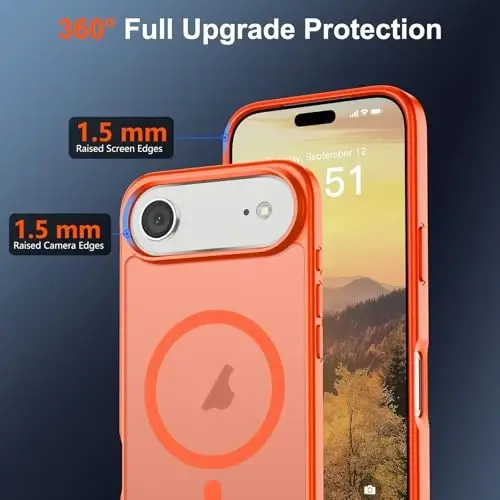 SUPFINE iPhone Air uchun magnitli g'ilof (MagSafe bilan mos keladi) (Harbiy darajadagi tushishdan himoya) Yupqa shaffof mat zarbga chidamli, barmoq izlariga qarshi telefon qopqog'i 17 Air, to'q sariq - 4