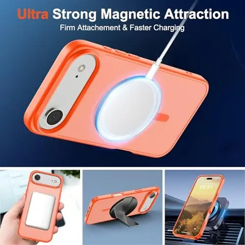 SUPFINE iPhone Air uchun magnitli g'ilof (MagSafe bilan mos keladi) (Harbiy darajadagi tushishdan himoya) Yupqa shaffof mat zarbga chidamli, barmoq izlariga qarshi telefon qopqog'i 17 Air, to'q sariq - 5
