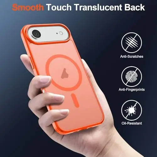 SUPFINE iPhone Air uchun magnitli g'ilof (MagSafe bilan mos keladi) (Harbiy darajadagi tushishdan himoya) Yupqa shaffof mat zarbga chidamli, barmoq izlariga qarshi telefon qopqog'i 17 Air, to'q sariq - 6