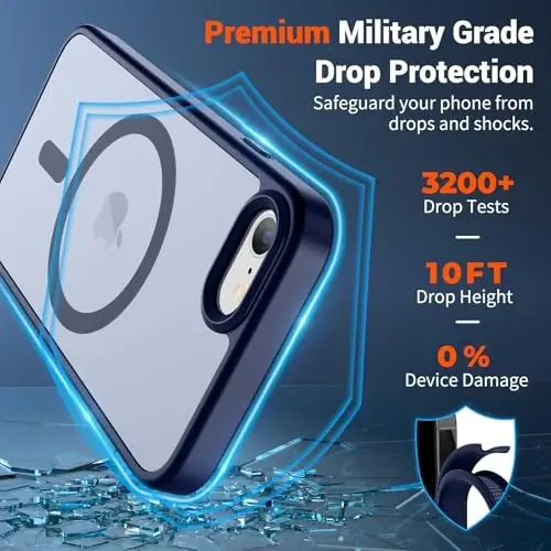 SUPFINE iPhone SE 2022 (3-avlod)/2020 (2-avlod) magnitli g‘ilofi, iPhone 8 g‘ilofi (MagSafe bilan mos keladi) (Harbiy darajadagi tushishdan himoya) Yupqa yarim shaffof matli telefon g‘ilofi, to‘q ko‘k - 3