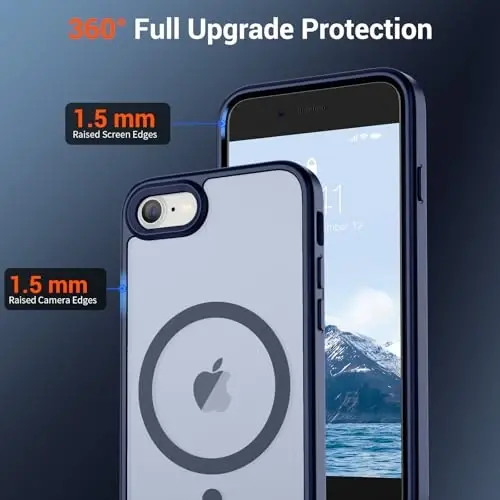 SUPFINE iPhone SE 2022 (3-avlod)/2020 (2-avlod) magnitli g‘ilofi, iPhone 8 g‘ilofi (MagSafe bilan mos keladi) (Harbiy darajadagi tushishdan himoya) Yupqa yarim shaffof matli telefon g‘ilofi, to‘q ko‘k - 4