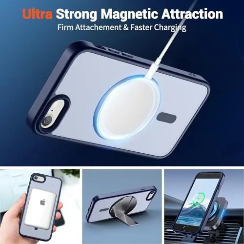 SUPFINE iPhone SE 2022 (3-avlod)/2020 (2-avlod) magnitli g‘ilofi, iPhone 8 g‘ilofi (MagSafe bilan mos keladi) (Harbiy darajadagi tushishdan himoya) Yupqa yarim shaffof matli telefon g‘ilofi, to‘q ko‘k - 5