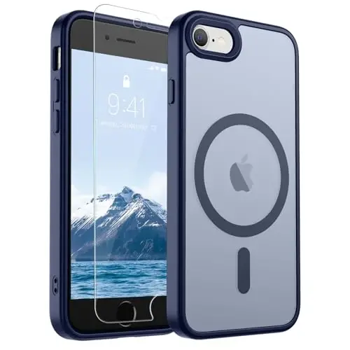 SUPFINE iPhone SE 2022 (3-avlod)/2020 (2-avlod) magnitli g‘ilofi, iPhone 8 g‘ilofi (MagSafe bilan mos keladi) (Harbiy darajadagi tushishdan himoya) Yupqa yarim shaffof matli telefon g‘ilofi, to‘q ko‘k - 1