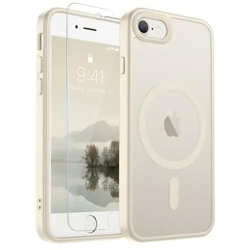 SUPFINE Magnetic for iPhone SE Case 2022 (3rd)/2020 (2nd), iPhone 8 Case (Compatible with MagSafe) (Military Grade Drop Protection) Slim Translucent Matte Phone Case, Antique White 
