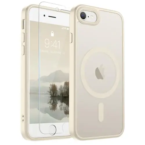 SUPFINE Magnetic for iPhone SE Case 2022 (3rd)/2020 (2nd), iPhone 8 Case (Compatible with MagSafe) (Military Grade Drop Protection) Slim Translucent Matte Phone Case, Antique White - 1