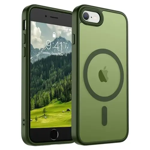 SUPFINE Magnetic for iPhone SE Case 2022 (3rd)/2020 (2nd), iPhone 8 Case (Compatible with MagSafe) (Military Grade Drop Protection) Slim Translucent Matte Phone Case, Cangling Green - 1
