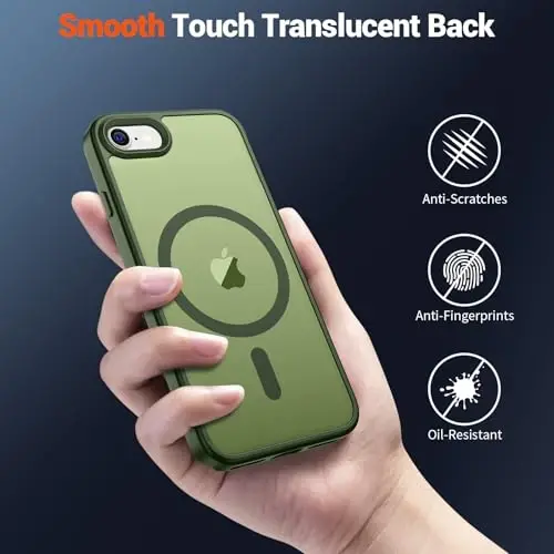 SUPFINE Magnetic for iPhone SE Case 2022 (3rd)/2020 (2nd), iPhone 8 Case (Compatible with MagSafe) (Military Grade Drop Protection) Slim Translucent Matte Phone Case, Cangling Green - 6